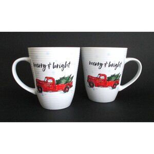 2 Red Truck Coffee Tea Hot Chocolate 16 ounce Mugs Christmas Gift Dinnerware